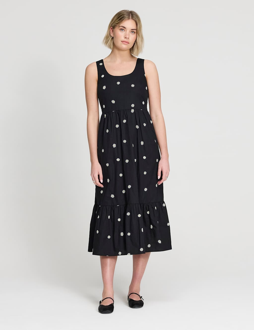 Finery London Women's Pure Cotton Embroidered Midi Waisted Dress - 18 - Black Mix - Available at M&S