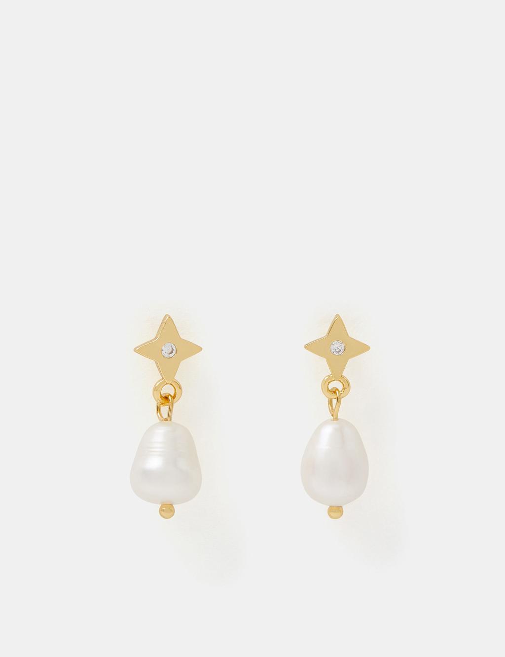 ACCESSORIZE 14ct Gold Plated Pearl Drop Earrings Gold