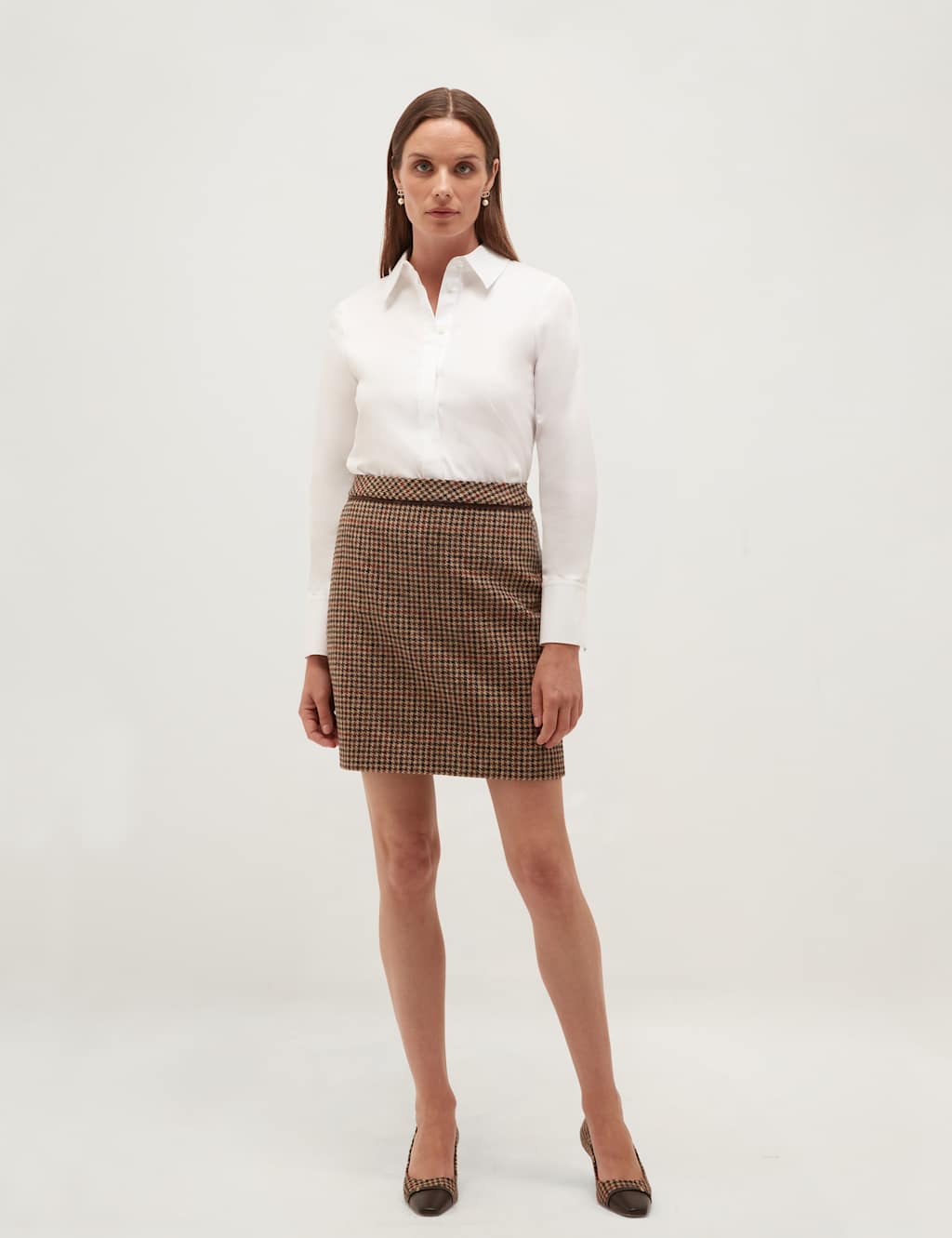 Hobbs Women's Pure Wool Checked Mini Skirt - 8 - Brown Mix - Available at M&S