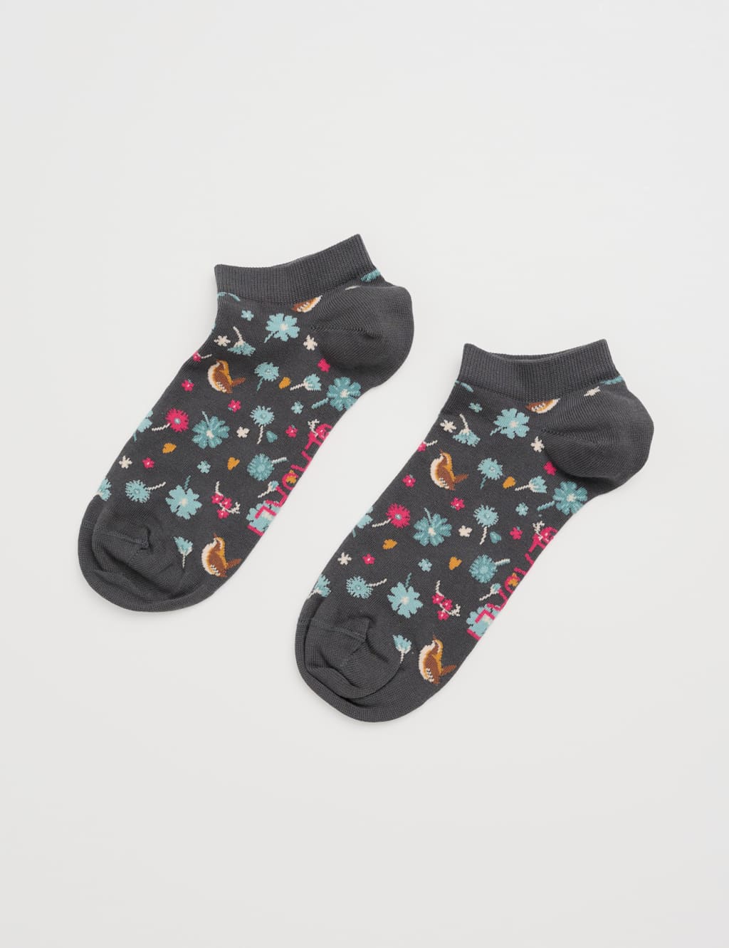 Seasalt Cornwall Women's Cotton Rich Low Cut Bird and Flower Socks - Grey Mix, Grey Mix