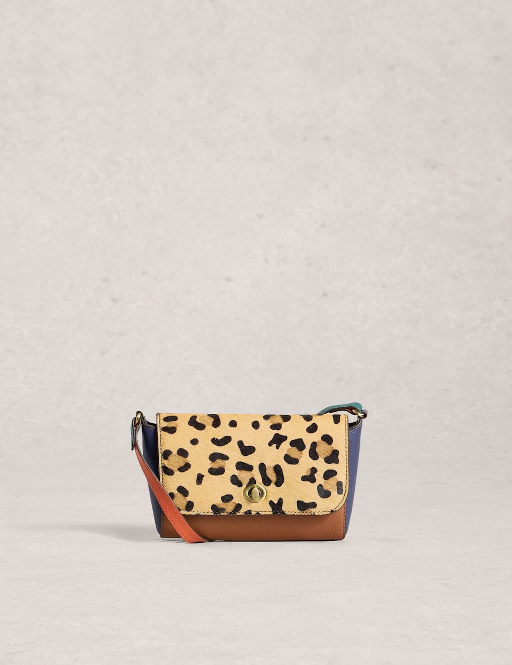 White Stuff Leather Animal Print Cross Body Bag Tan