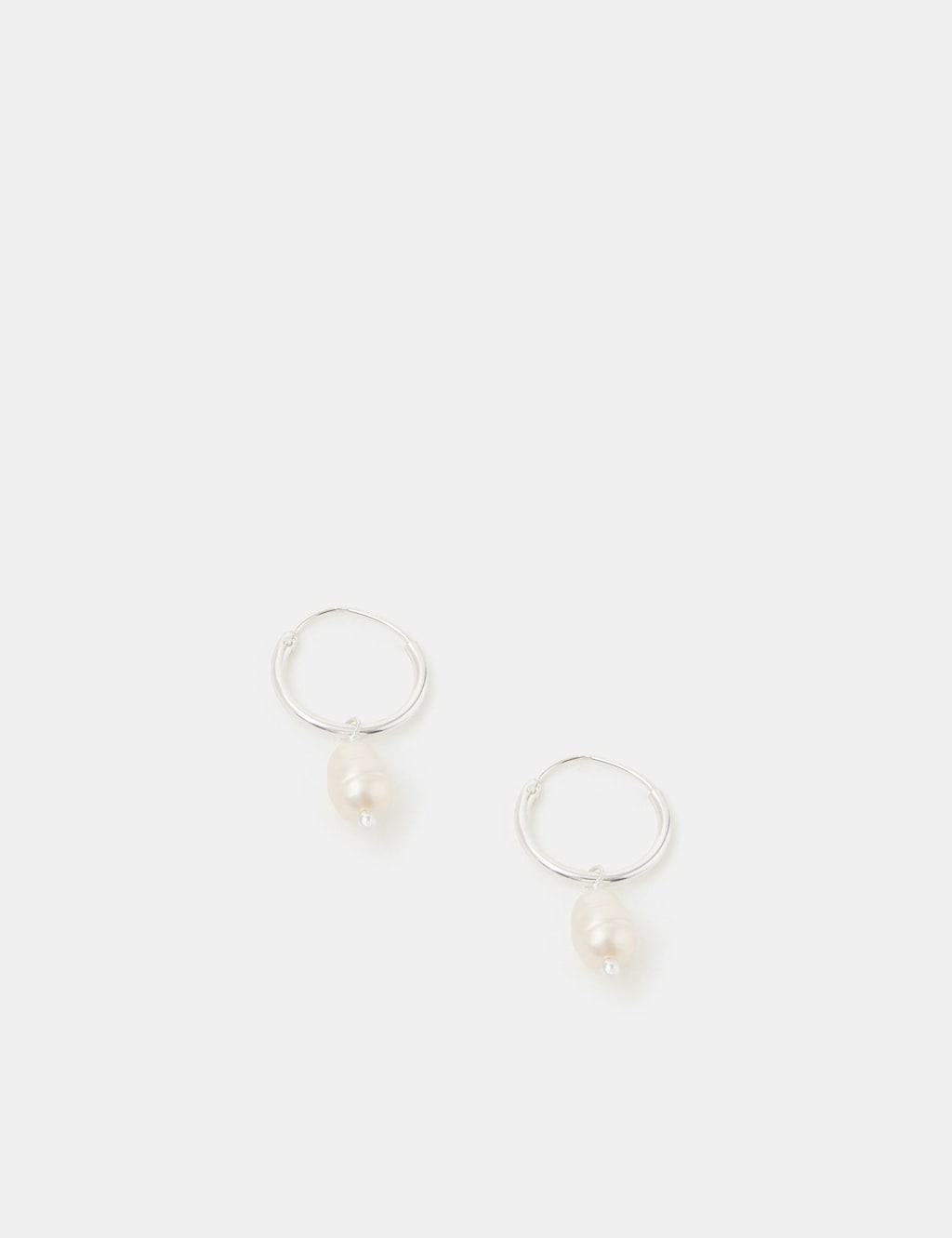 ACCESSORIZE Sterling Silver Pearl Drop Hoop Earrings Silver