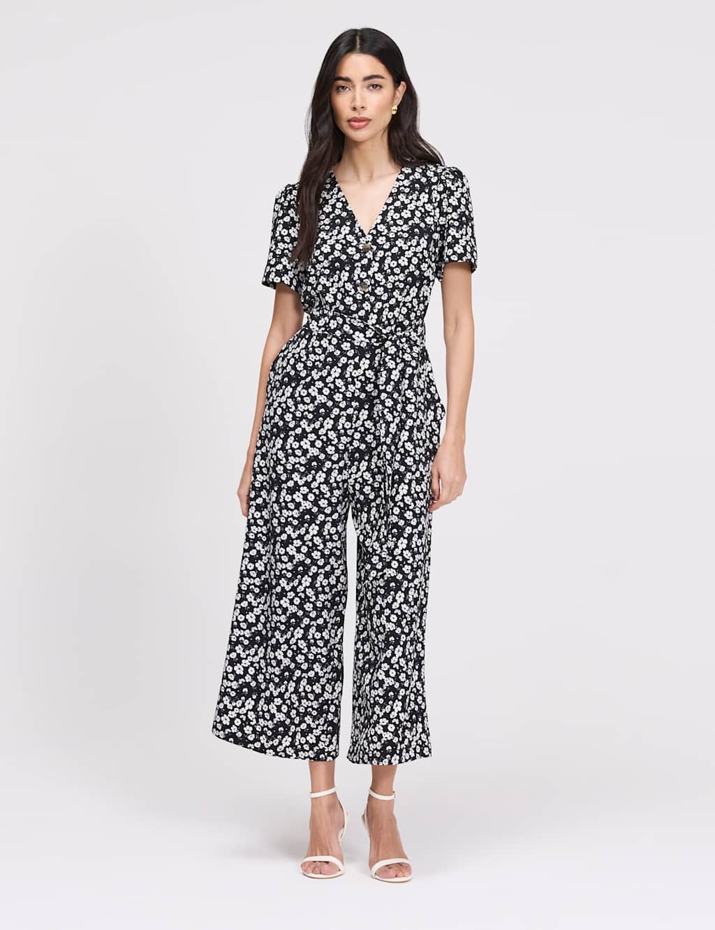 Finery London Women's Floral Cropped Wide Leg Jumpsuit - 18 - Black Mix - Available at M&S