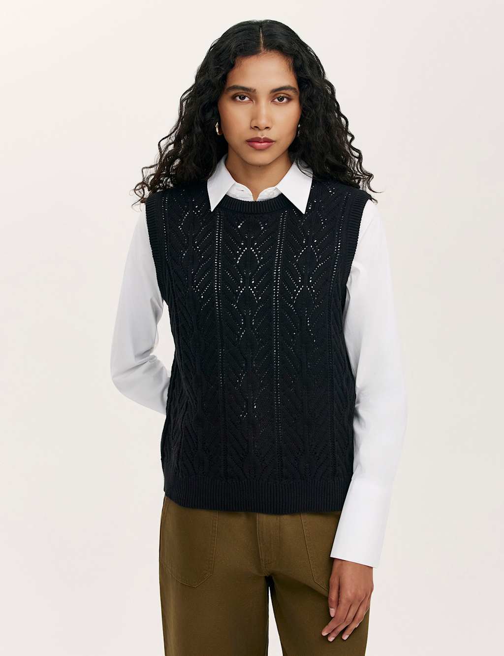 Finery London Pure Cotton Crew Neck Knitted Vest Black