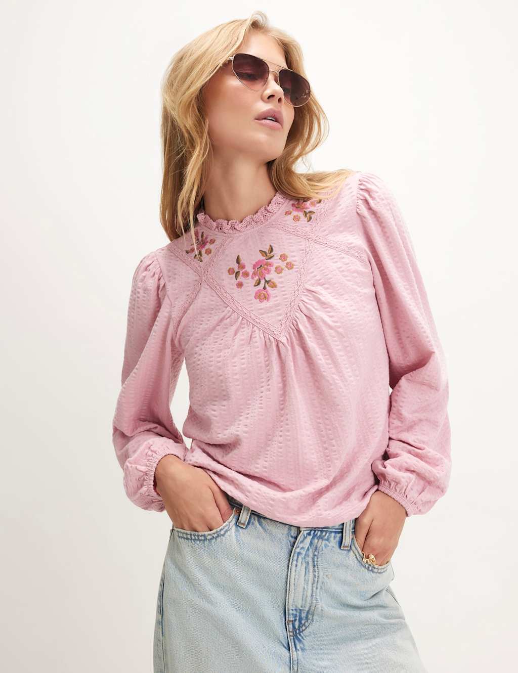 River Island Women's Pure Cotton Embroidered Blouse - Small - Pink Mix - Available at M&S