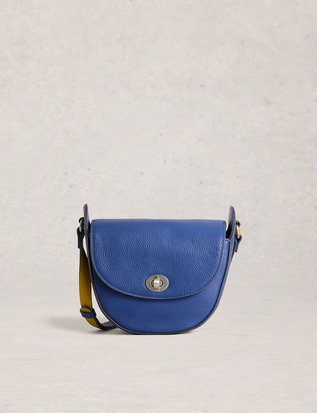 White Stuff Leather Detachable Chain Strap Saddle Bag Blue