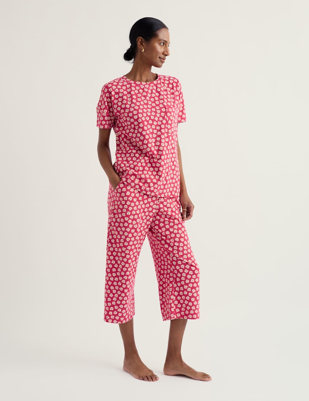 Seasalt Cornwall Women's Cotton Rich Floral Cropped Pyjama Set - 14 - Pink Mix - Available at M&S