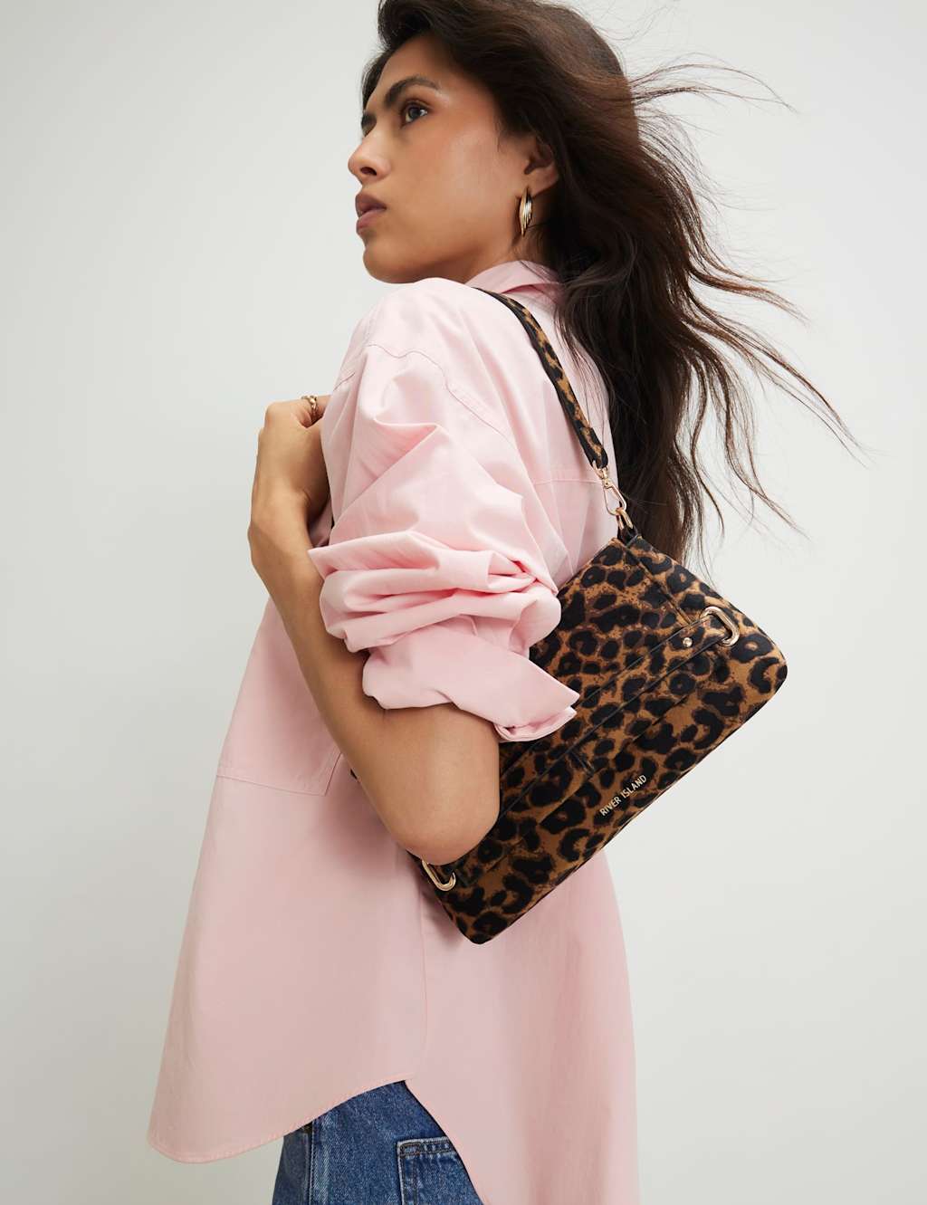 River Island Women's Leopard Print Fold Over Clutch Bag - Brown Mix - Available at M&S