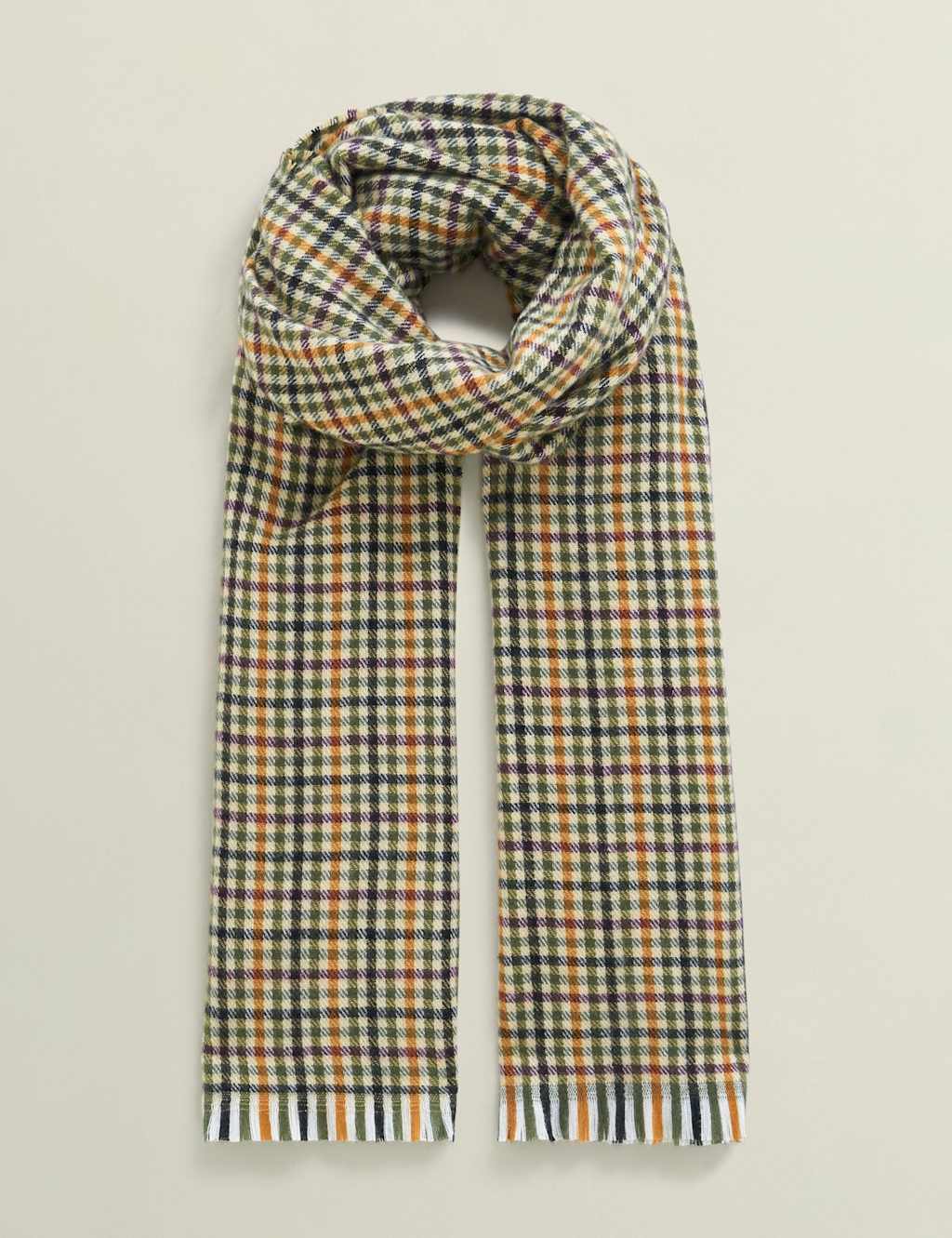 HOBBS Checked Raw Hems Scarf Beige