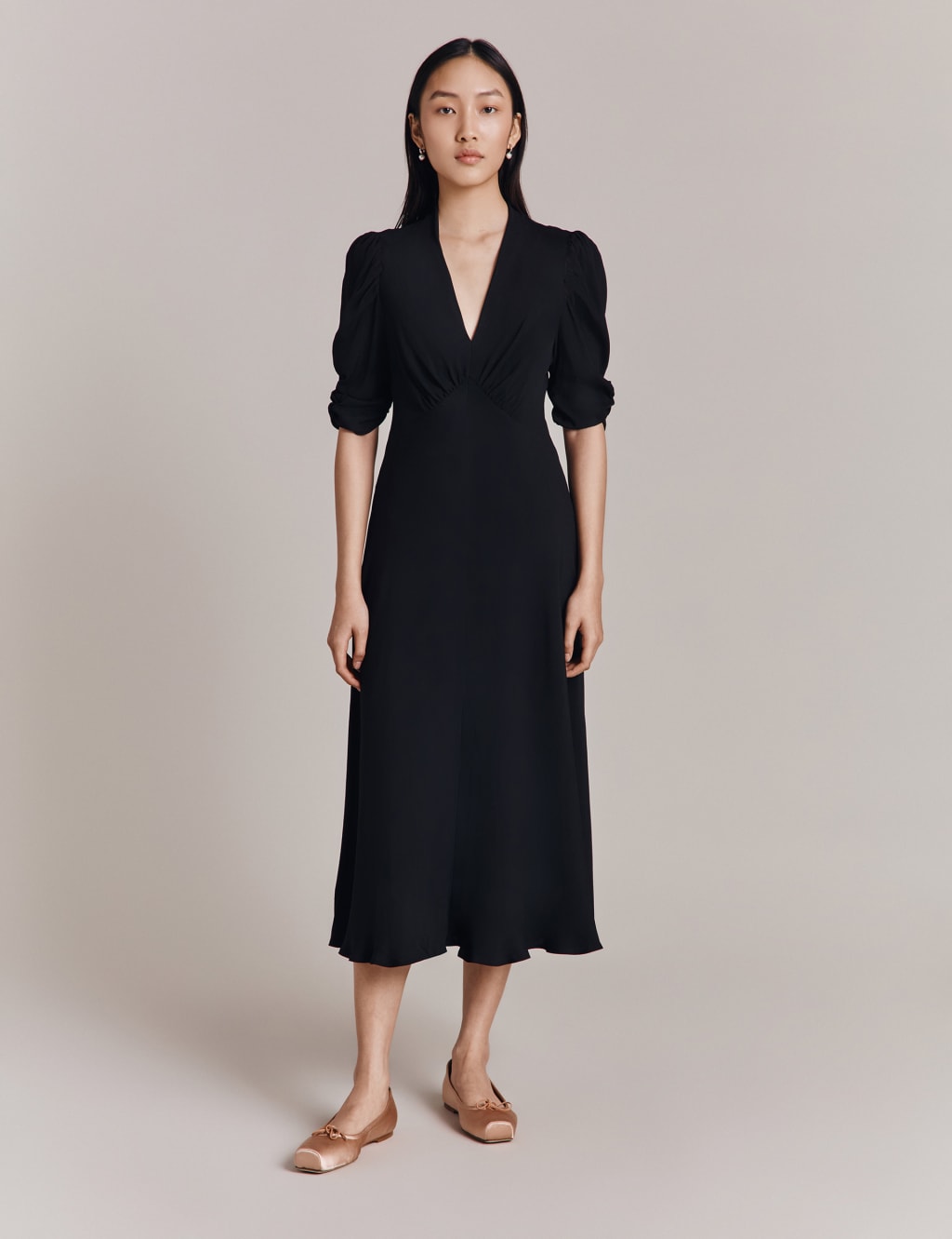 V-Neck Midi Skater Dress
