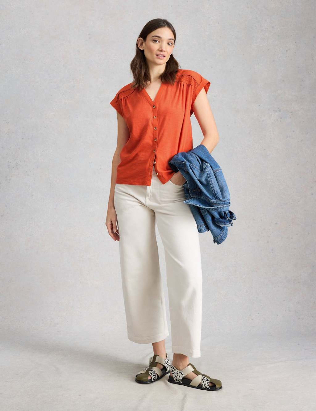 White Stuff Women's Pure Cotton V-Neck Shirt - 14 - Red - Available at M&S