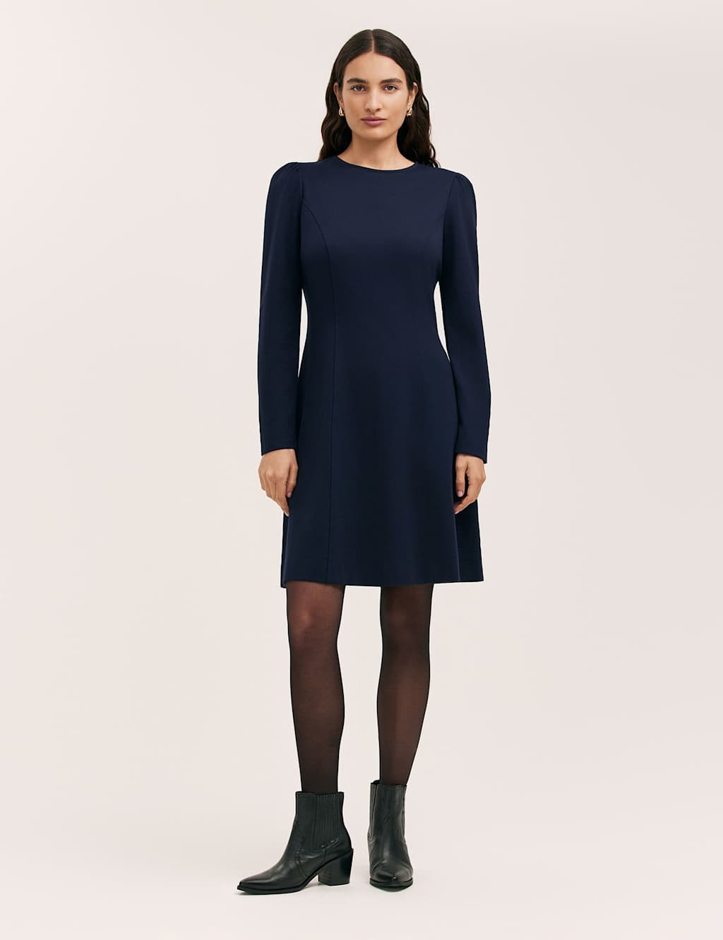 Finery London Ponte Jersey Knee Length Skater Dress Navy