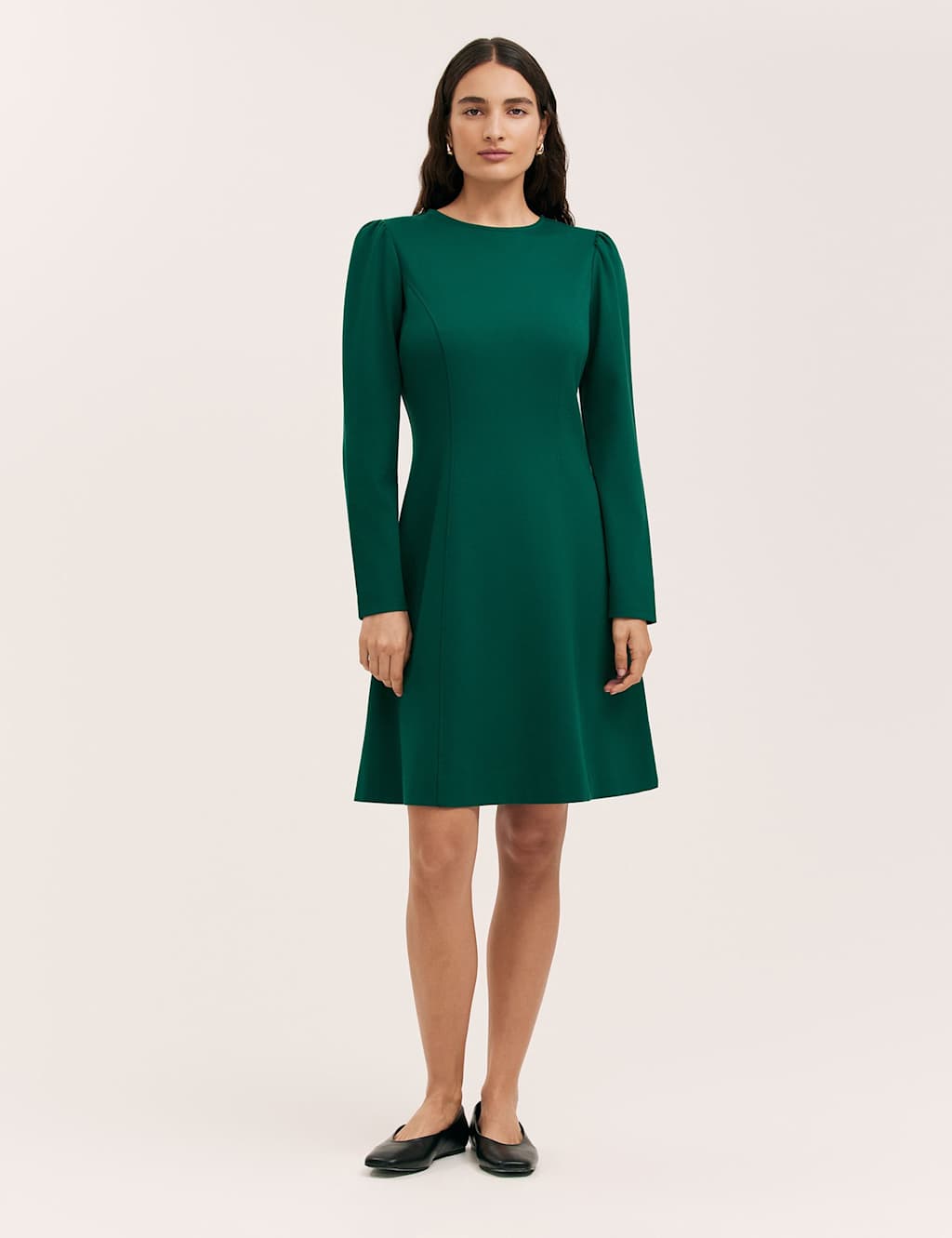 Finery London Ponte Jersey Knee Length Skater Dress Green