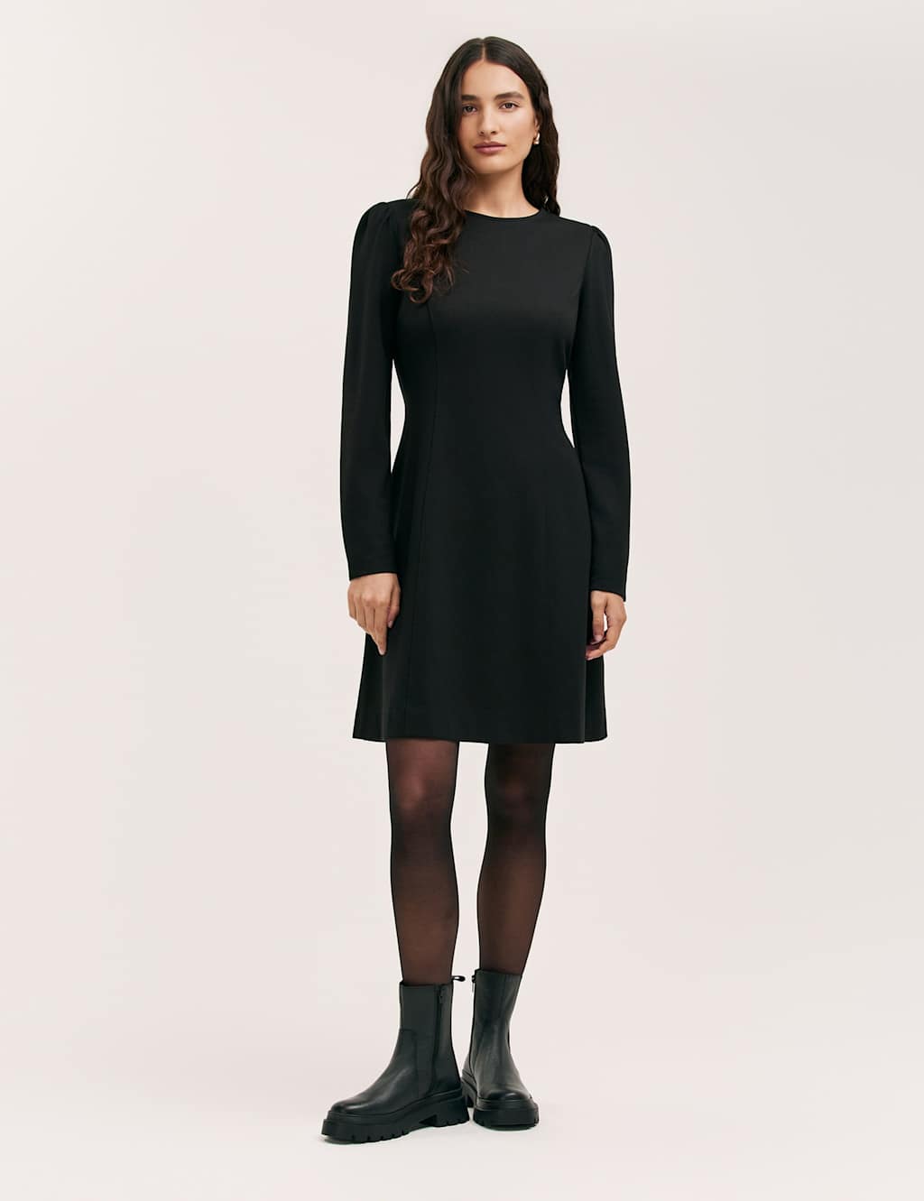 Finery London Ponte Jersey Knee Length Skater Dress Black