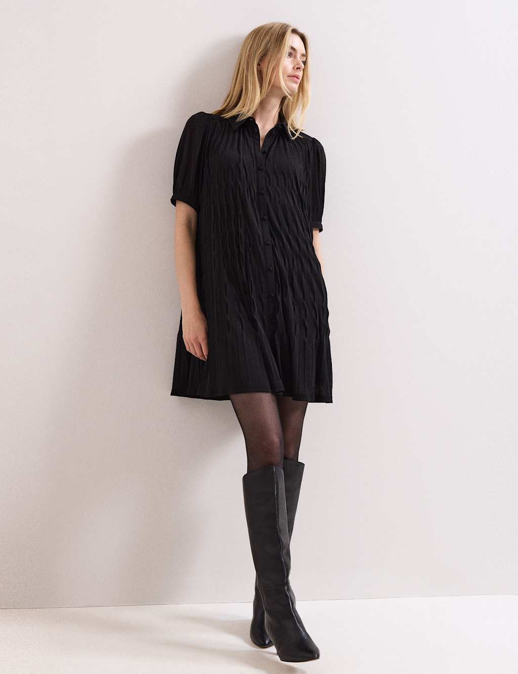 Phase Eight Women's Textured Mini Shirt Dress - 12 - Black - Available at M&S