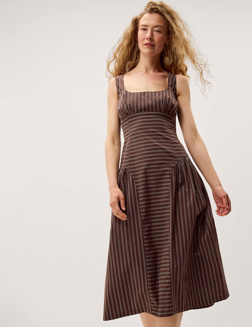 Monsoon Women's Pure Cotton Square Neck Midi Dress - 16 - Navy Mix - Available at M&S