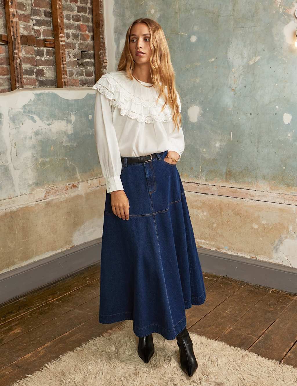 RO&ZO Pure Cotton Lace Trim Double Frill Blouse Ivory