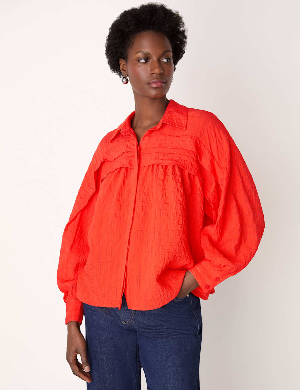 Whistles Women's Textured Collared Frill Detail Blouse - 10 - Available at M&S