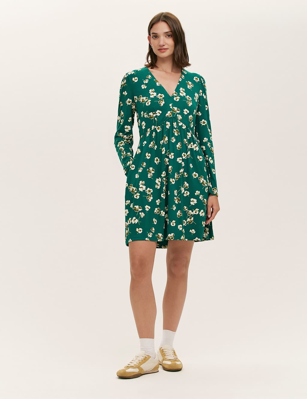 Finery London Women's Jersey Floral V-Neck Mini Tea Dress - 10 - Green Mix - Available at M&S