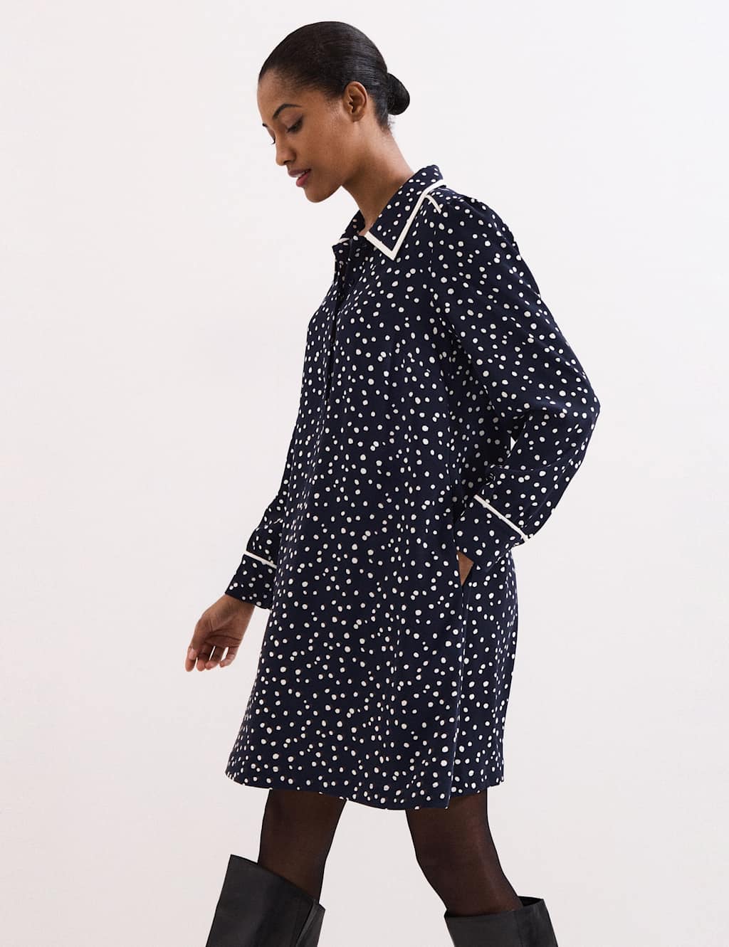 Phase Eight Women's Spot Print Collared Mini Shirt Dress - 16 - Navy Mix - Available at M&S
