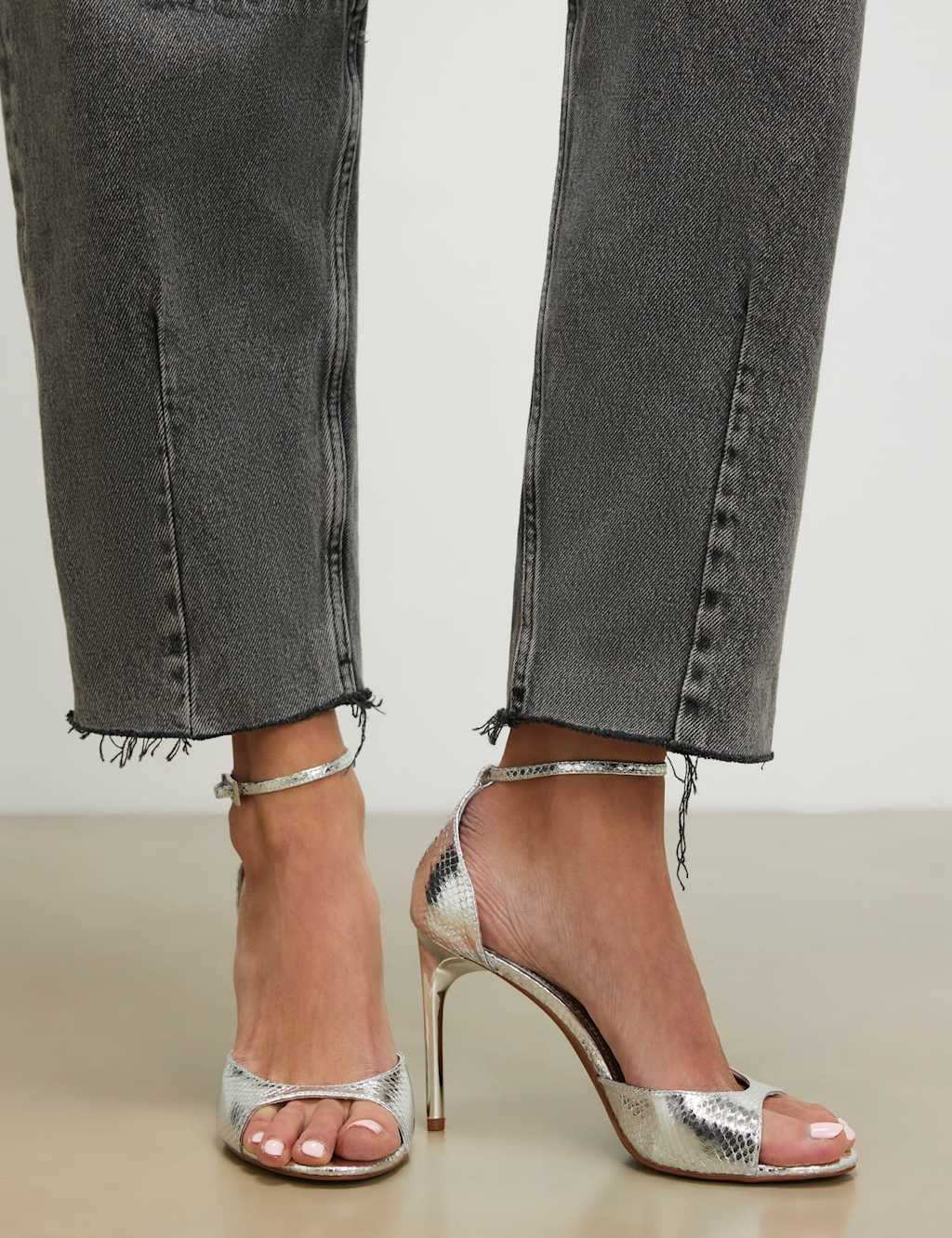 River Island Women's Metallic Closed Back Open Toe Stiletto Heels - 8 - Silver - Available at M&S