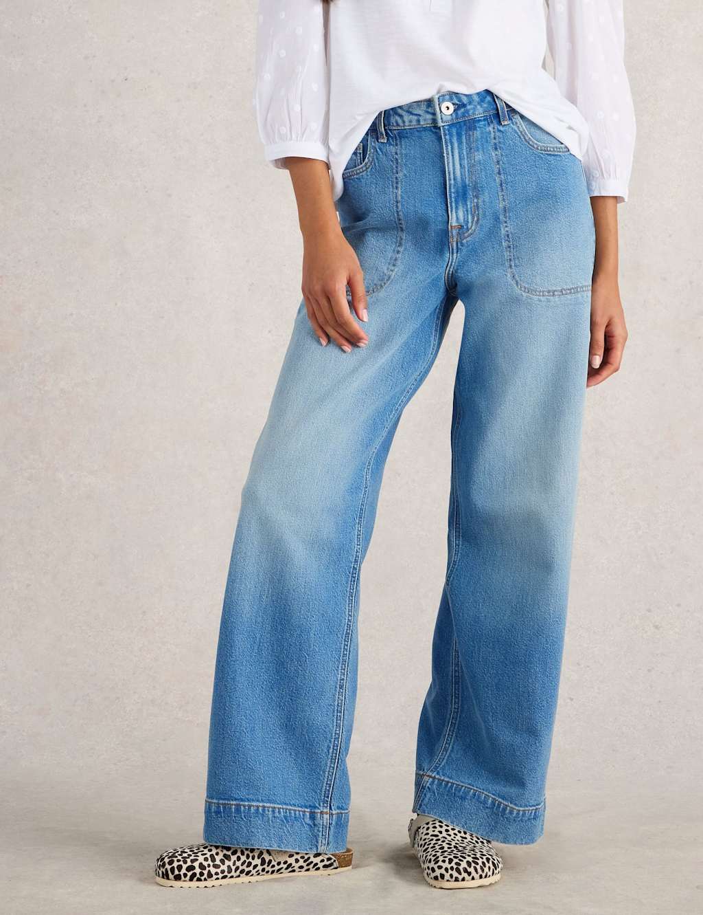 White Stuff Mid Rise Wide Leg Jeans Blue Denim