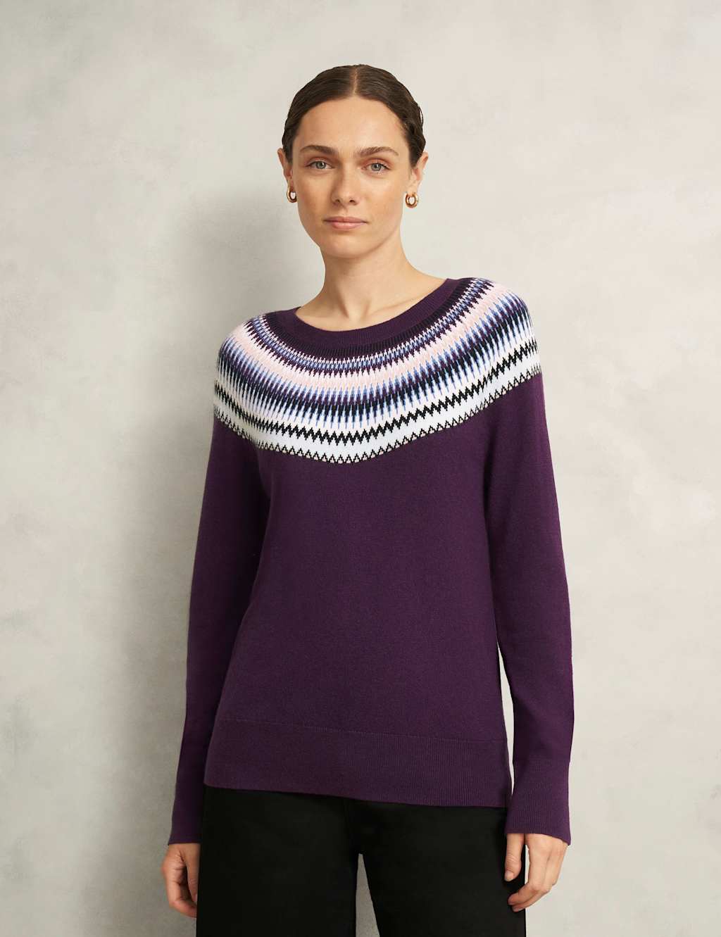 HOBBS Merino Wool Blend Fair Isle Jumper Purple