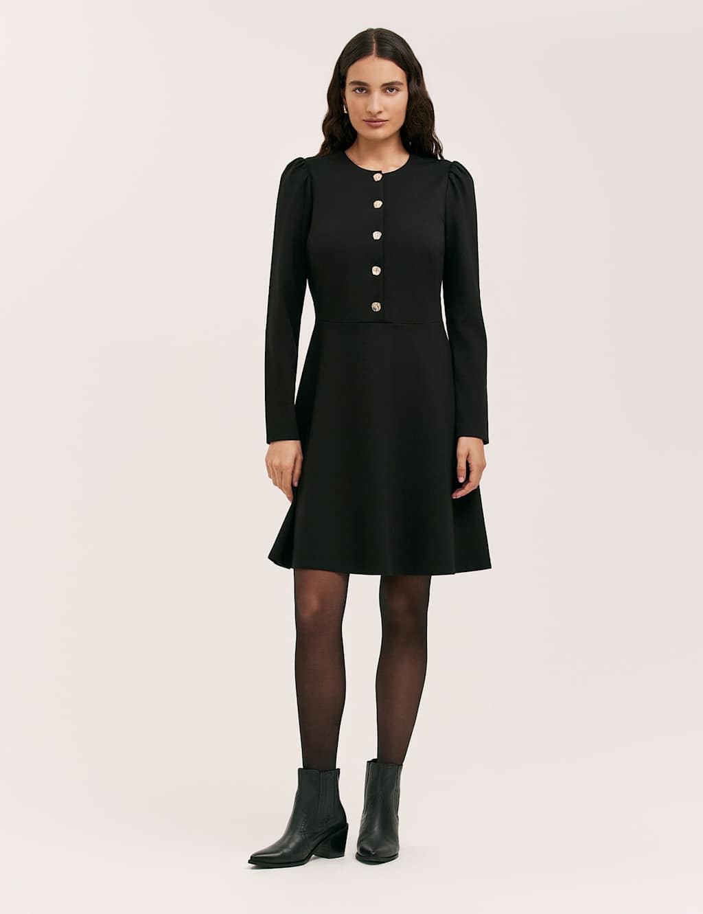 Finery London Women's Jersey Button Front Knee Length Skater Dress - 24 - Black - Available at M&S