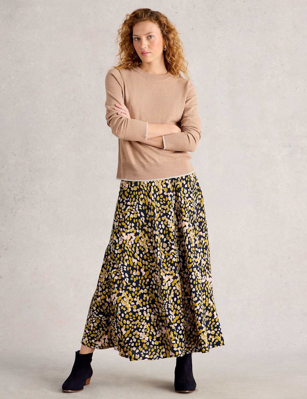 White Stuff Merino Wool Blend Tipped Crew Neck Jumper Natural