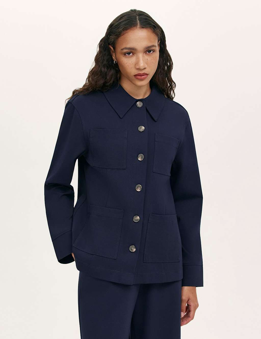 Finery London Women's Ponte Jersey Collared Jacket - 8 - Navy - Available at M&S