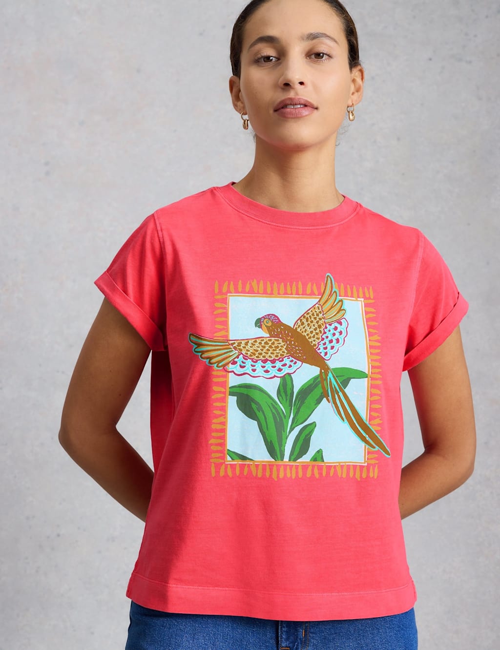 White Stuff Women's Pure Cotton Printed T-Shirt - 12 - Pink Mix - Available at M&S
