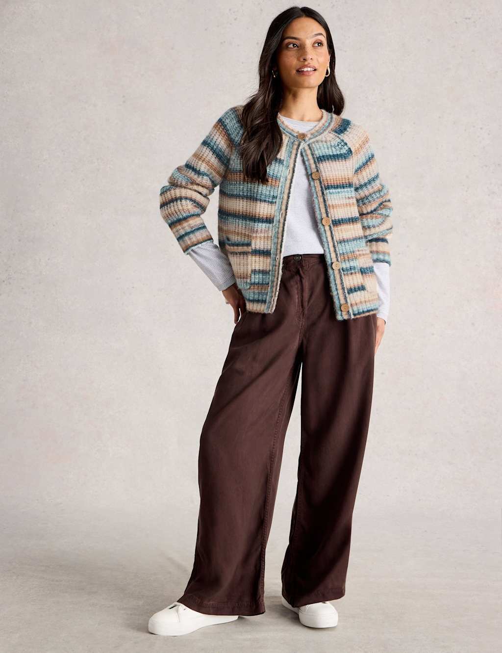 White Stuff Women's Striped Crew Neck Cardigan - 12REG - Blue Mix, Blue Mix