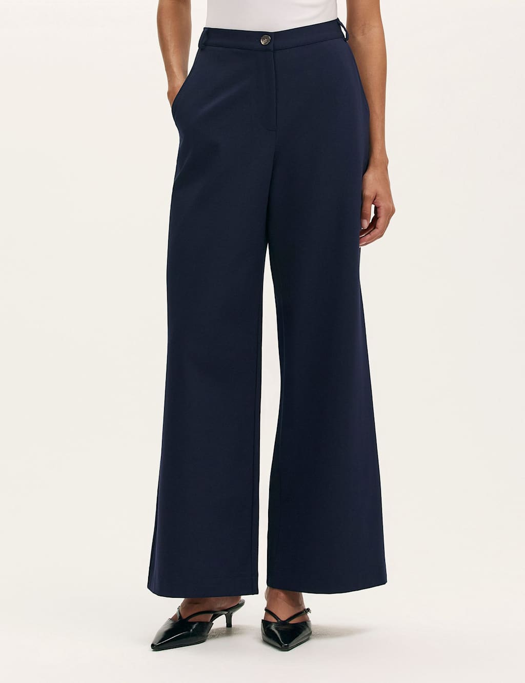 Finery London Women's Jersey Wide Leg Trousers - 12 - Navy - Available at M&S