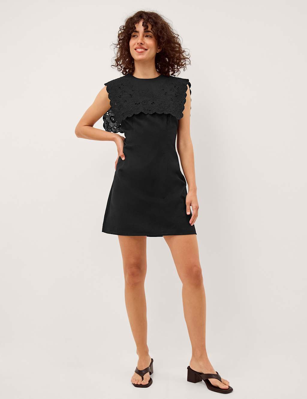 Monsoon Women's Cotton Rich Embroidered Mini Shift Dress - 12 - Black - Available at M&S