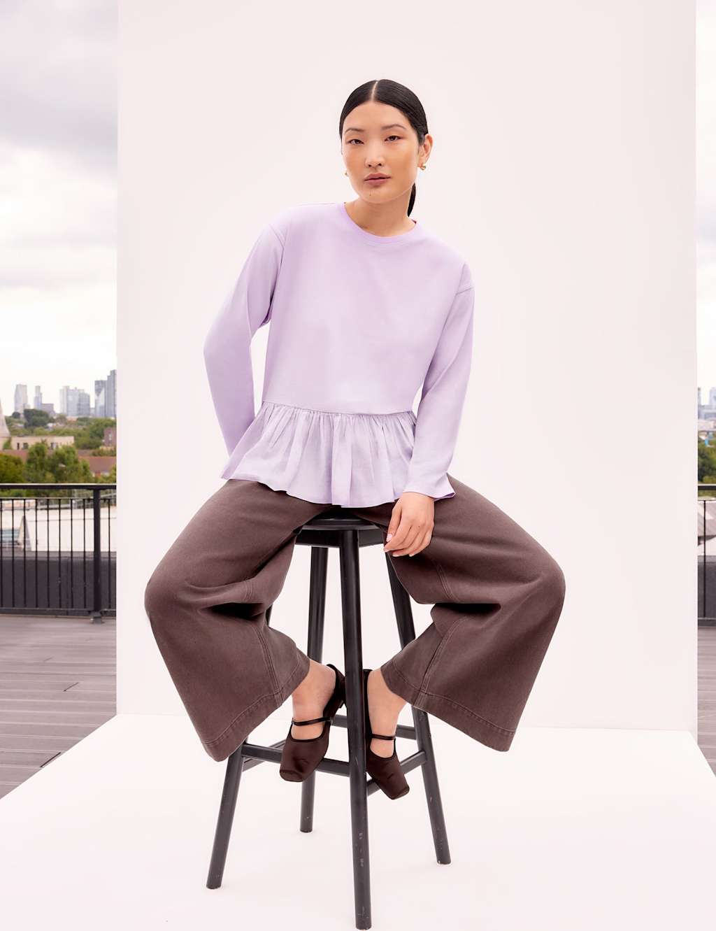 RO&ZO Pure Cotton Relaxed Peplum Top Lilac