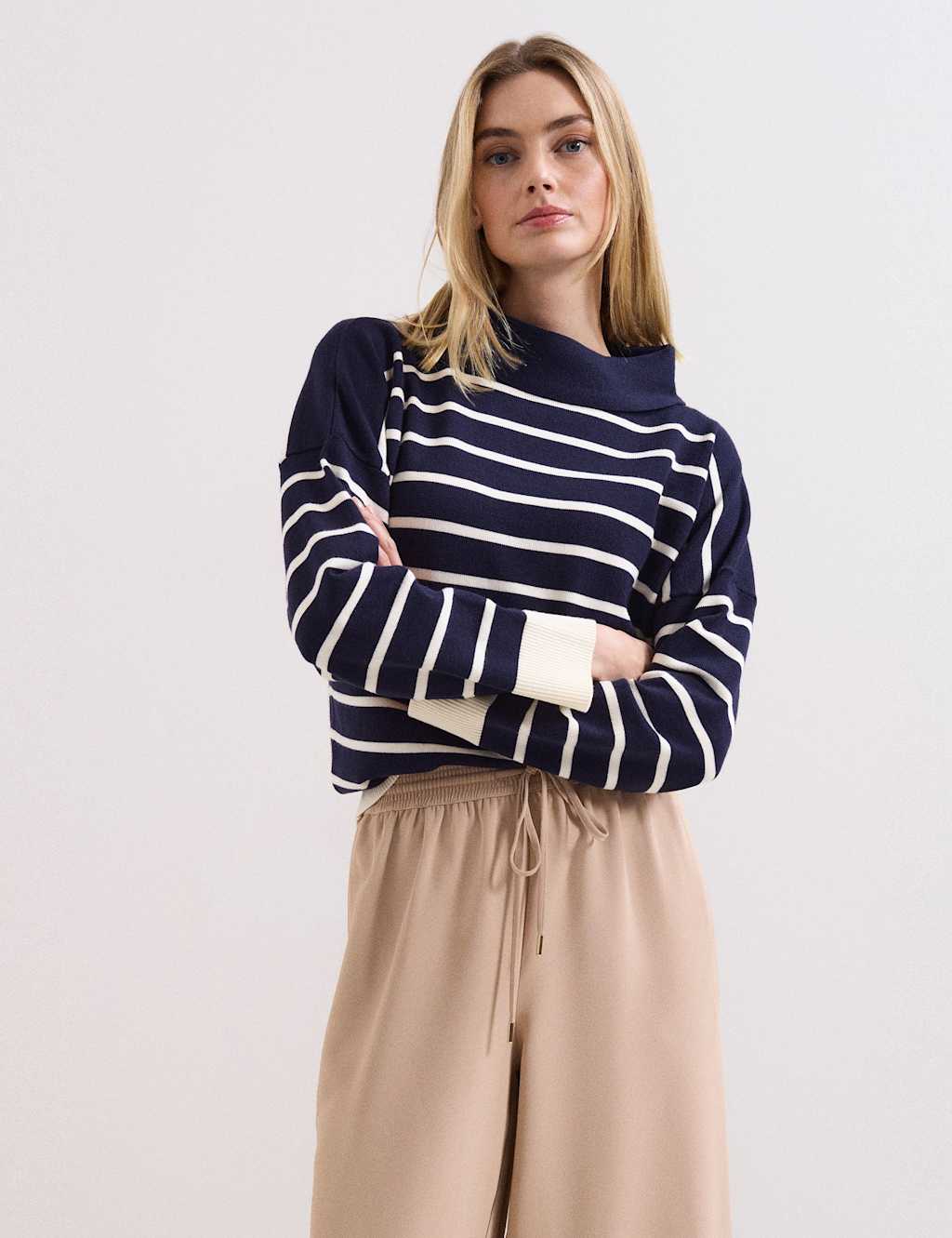 Phase Eight Women's Striped Roll Neck Jumper - Medium - Navy Mix - Available at M&S