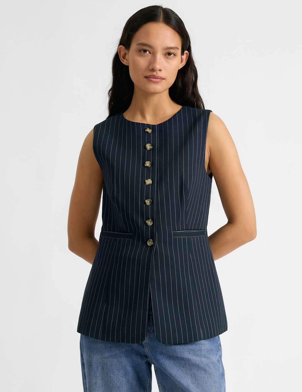 Albaray Women's Striped Waistcoat - 12 - Navy Mix - Available at M&S