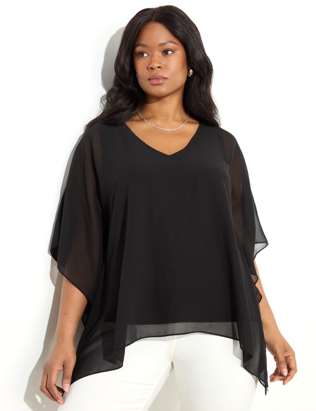 Hanky Hem Chiffon Overlay Top