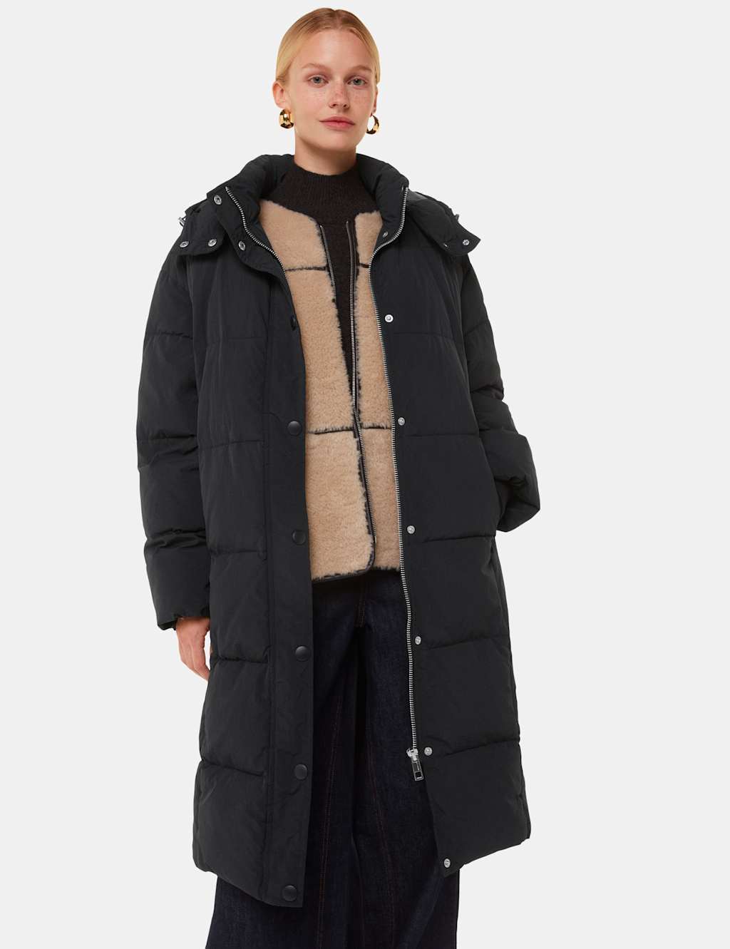 Whistles Quilted Longline Puffer Coat Black