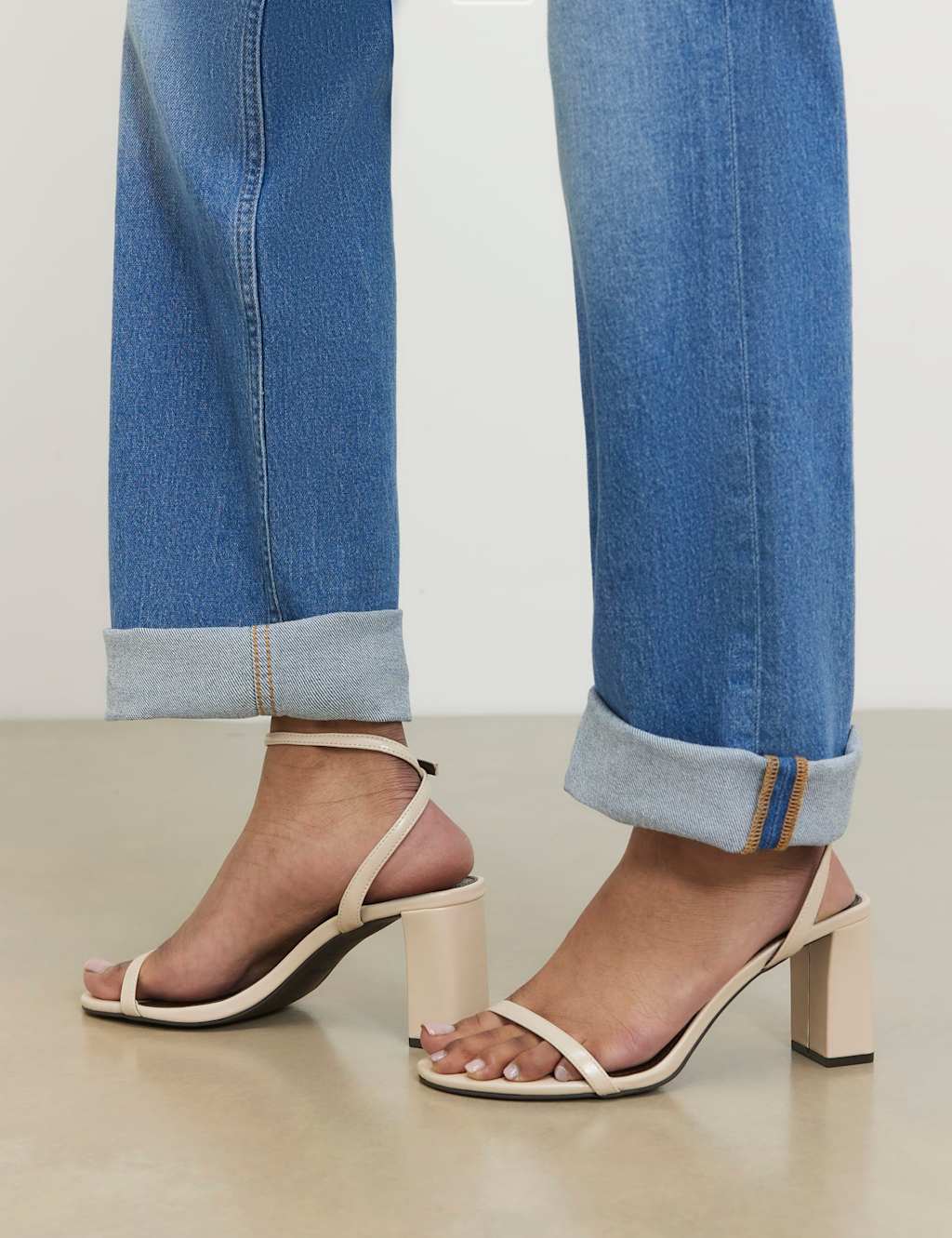 River Island Women's Ankle Strap Block Heel Sandals - 4 - Ecru - Available at M&S