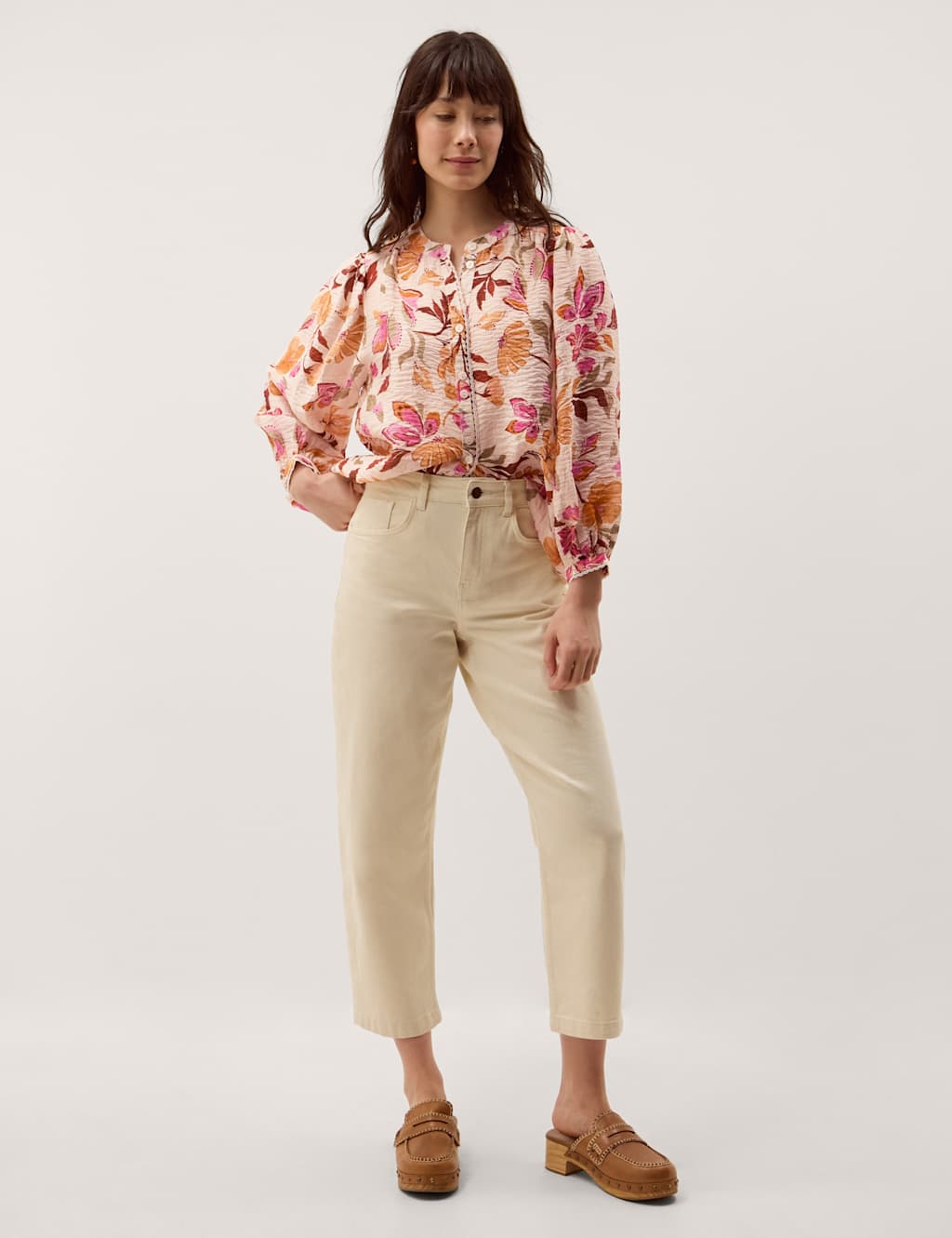 Monsoon Women's Floral Collarless Blouson Sleeve Blouse - XX Large - Ivory Mix - Available at M&S