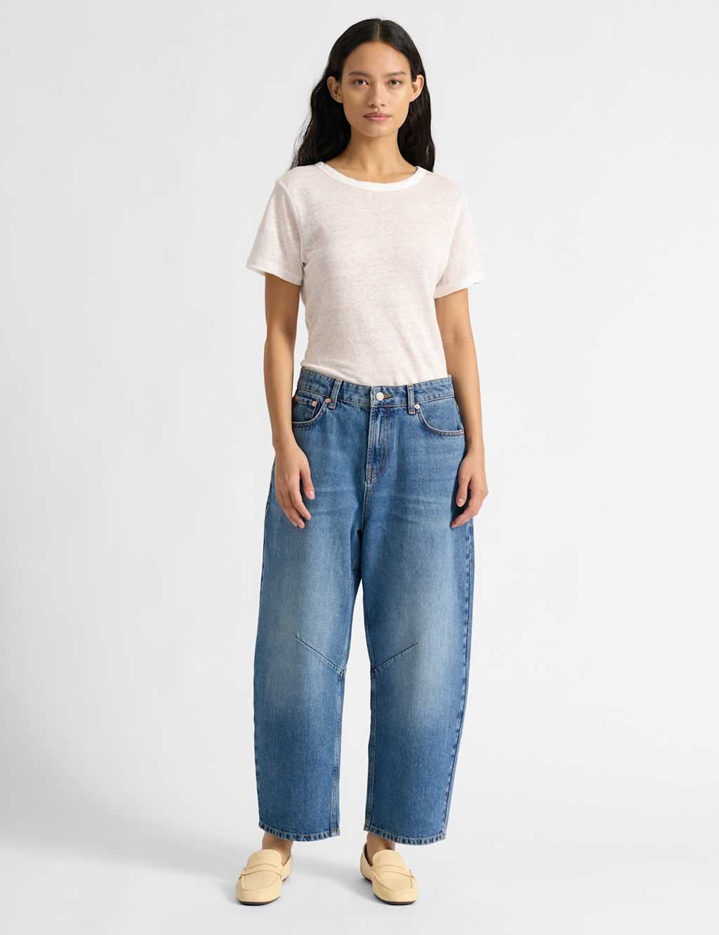 Albaray Women's Mid Rise Barrel jeans - 10 - Medium Indigo - Available at M&S