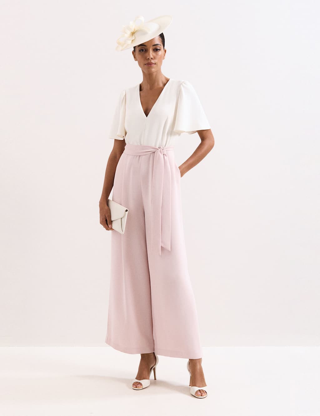 Phase Eight Women's Belted Short Sleeve Jumpsuit - 12 - Light Pink - Available at M&S