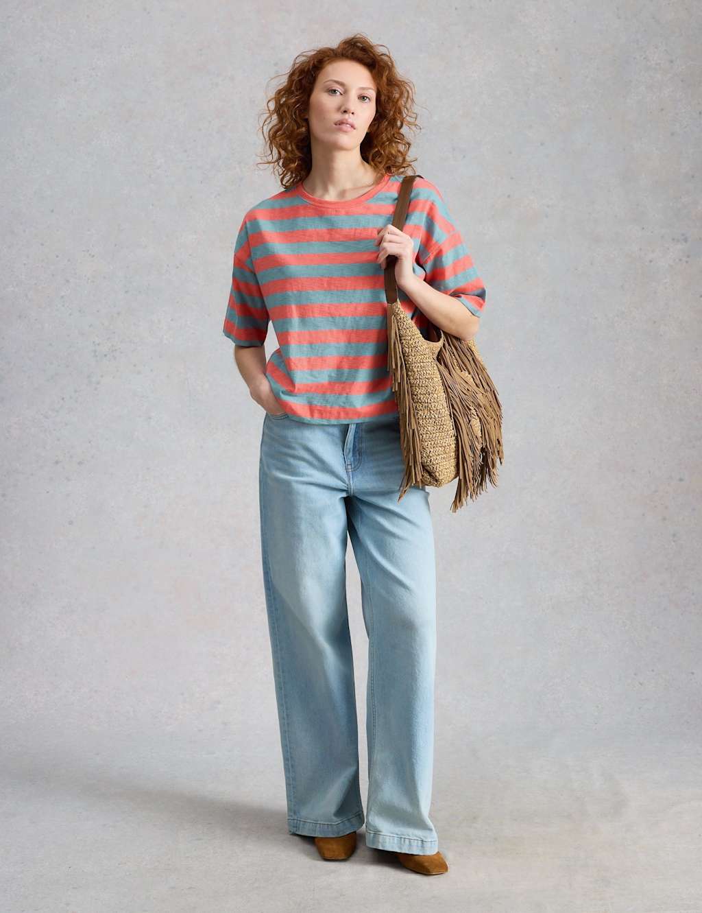 White Stuff Women's Pure Cotton Striped T-Shirt - 12 - Red Mix - Available at M&S