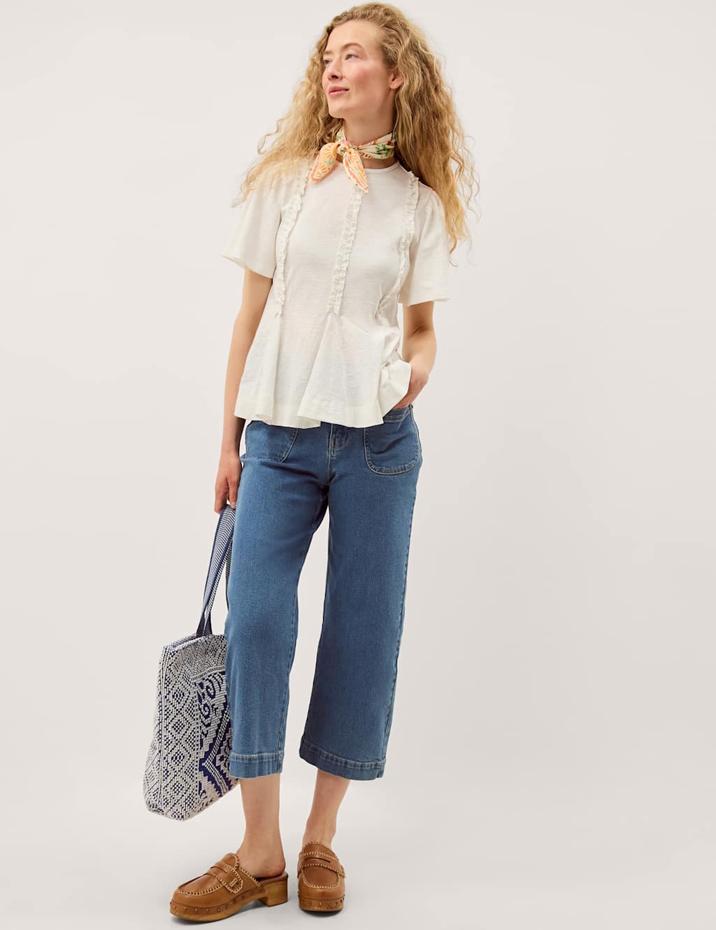 Monsoon Women's Pure Cotton Jersey Frill Detail Blouse - Extra Large - Ivory - Available at M&S