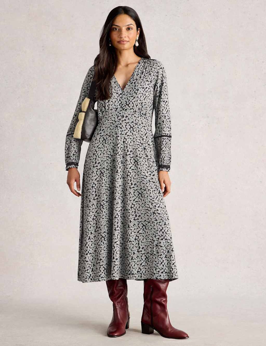 White Stuff Women's Cotton Rich Printed Midaxi Dress - 12REG - Black Mix, Black Mix