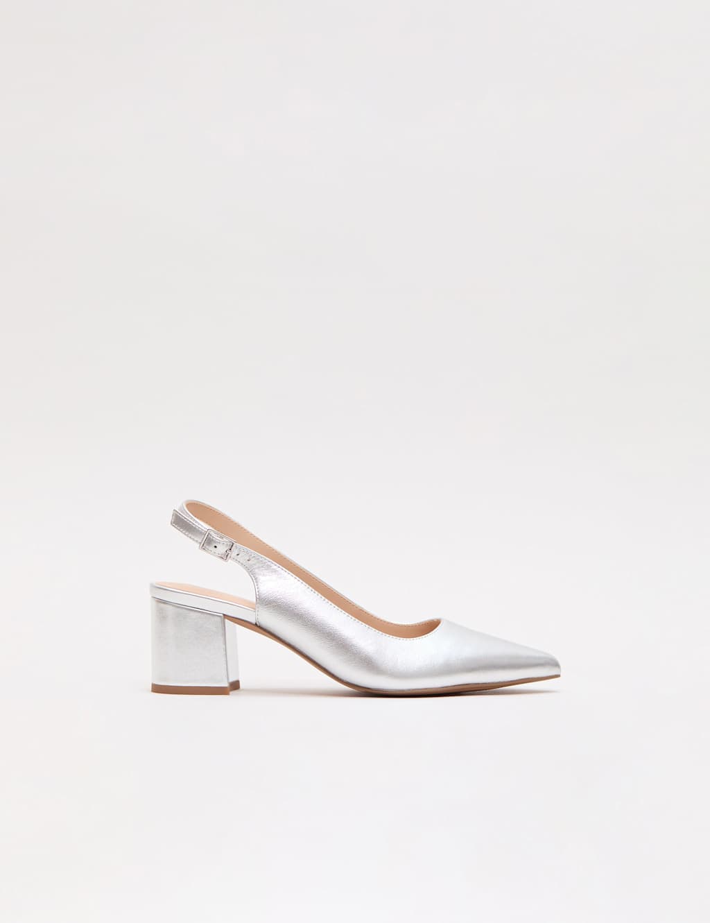 Phase Eight Women's Leather Metallic Block Heel Slingback Shoes - 38 - Silver - Available at M&S