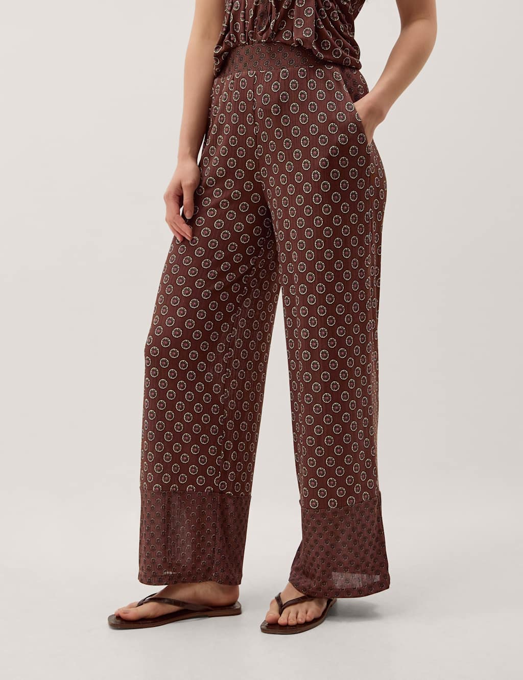 Monsoon Women's Magdalena Geometric Jersey Trousers - Medium - Chocolate - Available at M&S