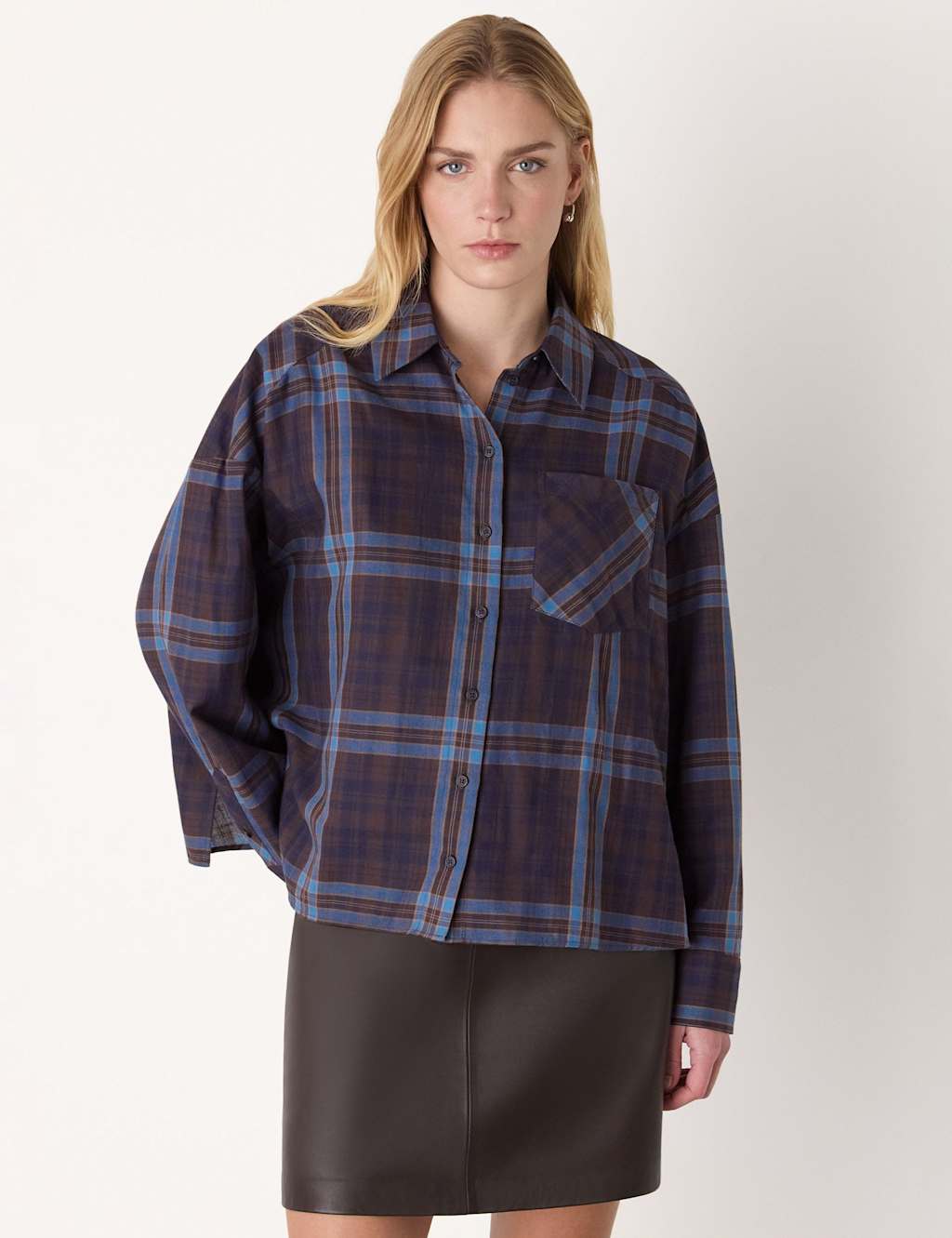 Whistles Women's Pure Cotton Checked Collared Shirt - 14 - Blue Mix - Available at M&S