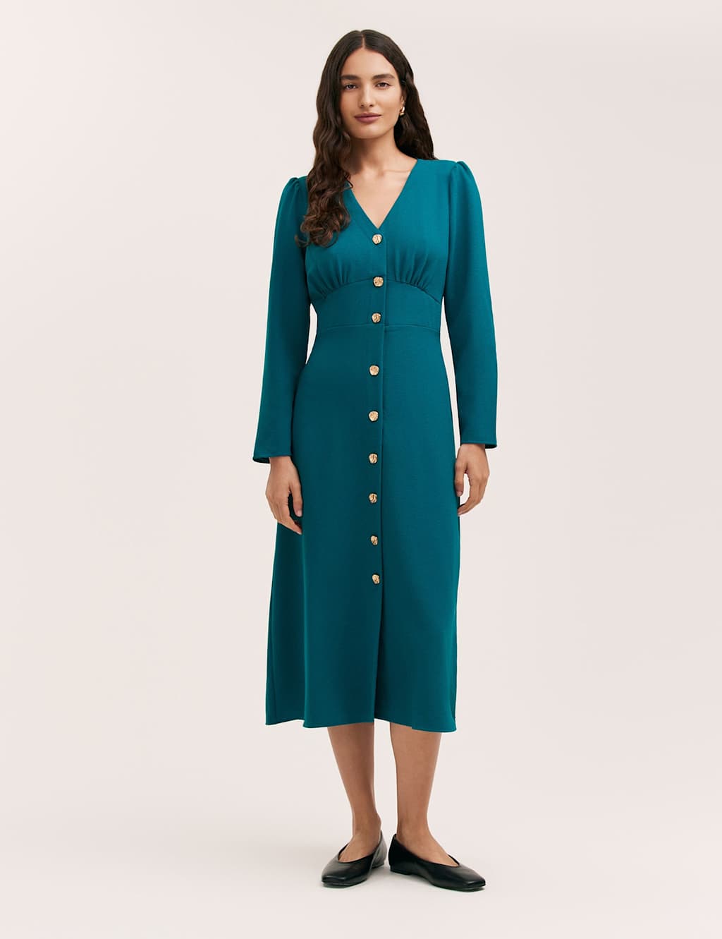 Finery London Women's Crepe V-Neck Midi Waisted Dress - 14 - Blue - Available at M&S